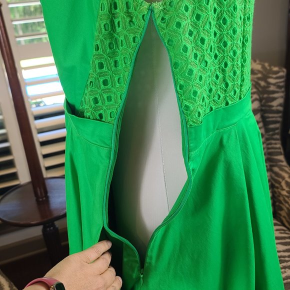 Collette Dinnigan Vibrant Green Pleated Trellis Dress Size 14 - Picture 7 of 11